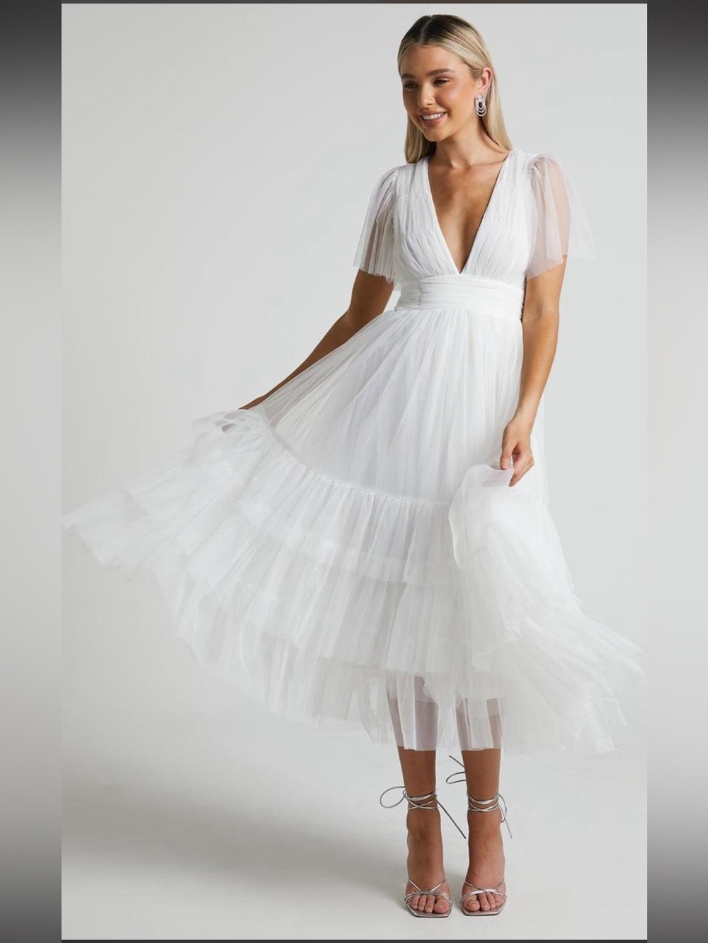 Showpo White Layered Tulle Midi Dress